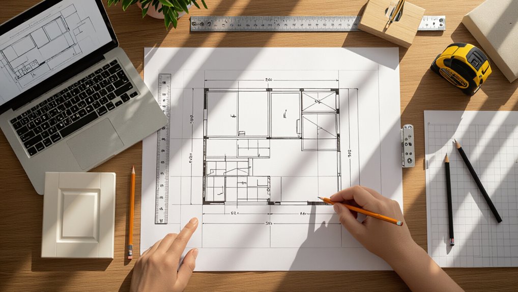 scaled kitchen cabinet layout